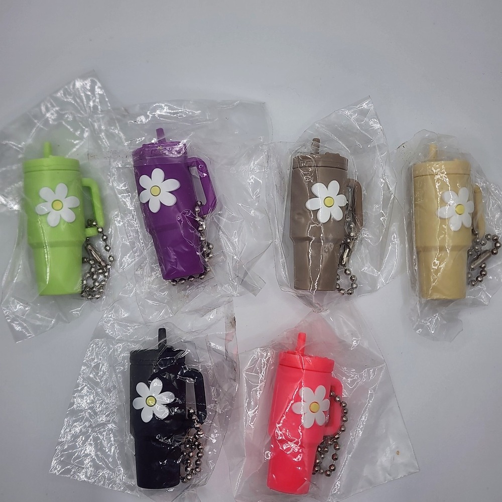 Lot Of 6 - Mini "Stanley Style" Tumbler Keychains With Flowers New In Packaging